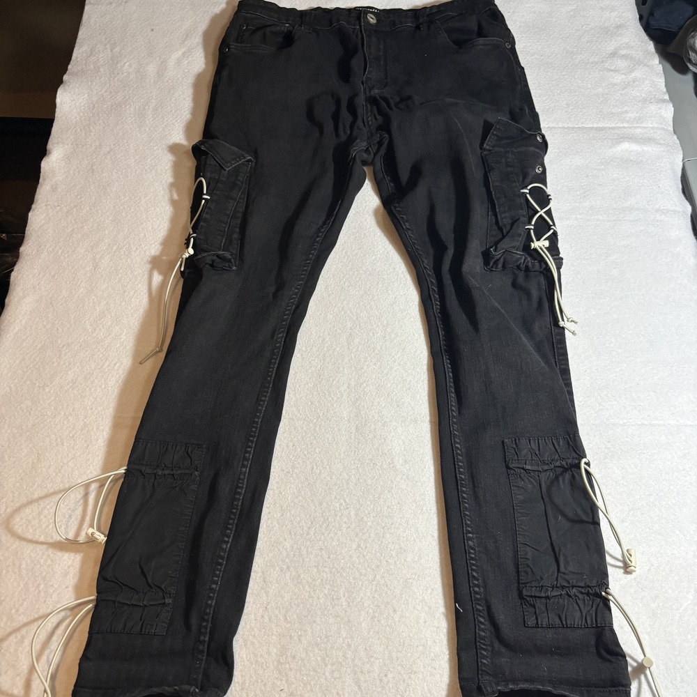Serenade Pants Mens 40 Black Cargo Streetwear Drawstring Techwear Modern‎ Pocket